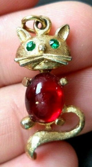 Rare Vintage Estate Signed Judy Lee Jelly Belly Cat 1 1/8 " Pendant G249