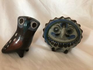 Unique Set Of 2 Vintage Owl Figurines Hand Painted Very Detailed