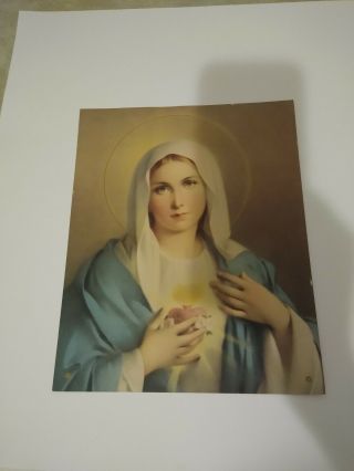 Vintage Sacred Heart Of Jesus And Immaculate Heart Of Mary Lithograph
