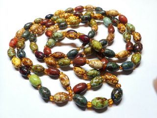 Jewellery 52 " Long Vintage Art Deco Scottish Agate Bead Necklace Collectable