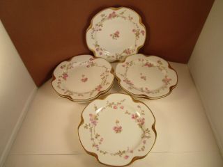 Vintage Haviland & Co Limoges France Set Of 6 Bread Plates Pink Roses Gold Daubs