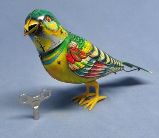 Vintage Ges Gesch Kohler Germany Tin Litho Singing Wind Up Toy Bird W/key