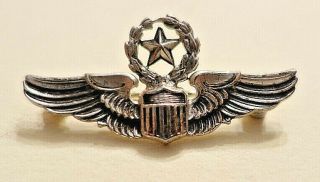 Vintage World War 2 Usaaf Sterling Silver Command Pilot Wings Pin,  H&h