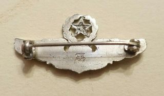Vintage World War 2 USAAF STERLING SILVER COMMAND PILOT WINGS PIN,  H&H 2