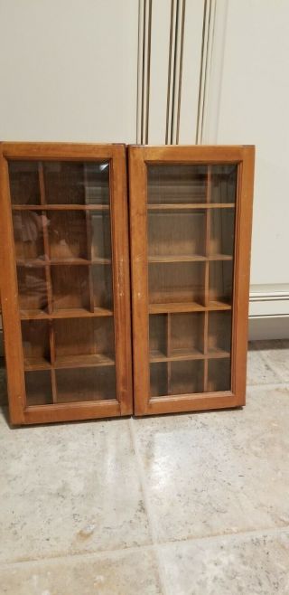 Vintage Wood Shadow Box Curio Cabinet With Glass Doors 18 X 16.  5