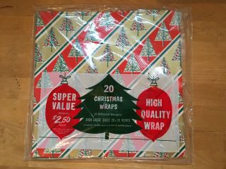 Vintage Christmas Wrapping Paper Mid Century Giftwrap In Package - 20 Sheets