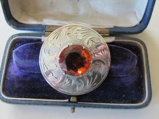 Vintage Signed Mizpah Jewellery Scottish Celtic Citrine Brooch Shawl Kilt Pin