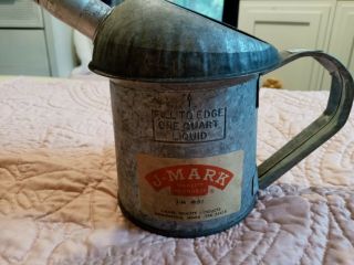 Vintage J - Mark Model No.  55 1 Quart Flexible Spout Galvanize Oil Can Made In Usa