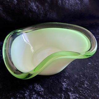 Vintage Murano Glass Bowl Lime Green White Cased Biomorphic Dish