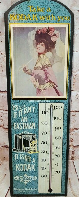 Wooden Vintage Eastman Kodak Camera Thermometer Advertisement