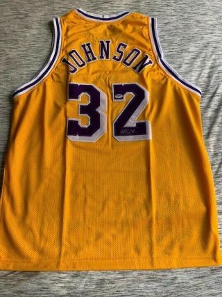 Magic Johnson 32 Signed Lakers Jersey Autographed Sz Xl Psa/dna Auto Hof