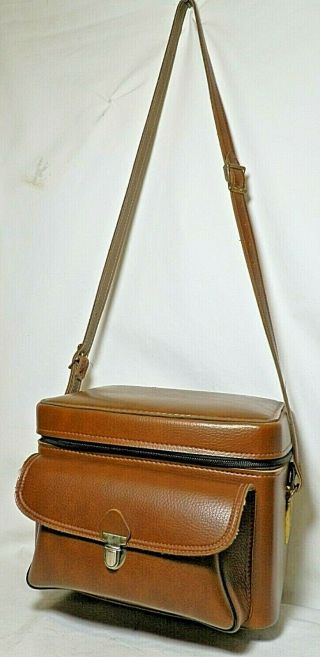 Vintage Leather Camera Bag Brown Made In Usa 2 Compartments Shoulder Strap,  A,  A,