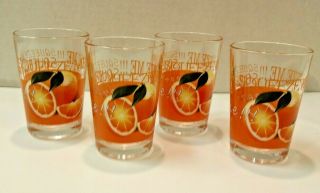 Vintage Set Of 4 Crate & Barrel " Squeeze Me " Orange Juice 6 Ounce Glasses