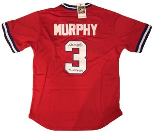 Dale Murphy Signed 3 Atlanta Braves Red Throwback Jersey W/ 82,  83 Nl Mvp Inscr.