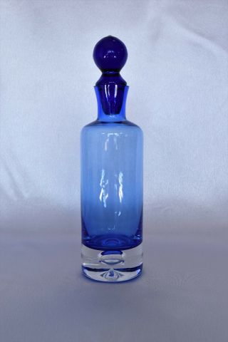Vintage Clear And Cobalt 10 " Decanter With Stopper