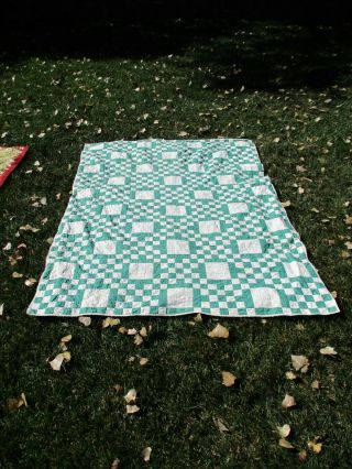 Vintage Cutter Quilt Green And White 62x84 (5)