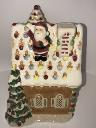 FITZ AND FLOYD Omnibus Christmas Gingerbread House COOKIE JAR Rare HTF Vtg 1995 2