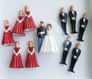 Vintage Wedding Cake Toppers: Bride,  Groom,  Bridesmaid,  Groomsmen