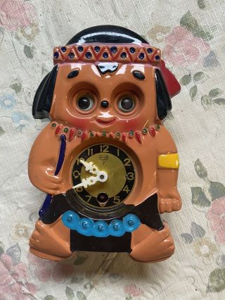 Vintage Japanese Mi - Ken Miken Indian Moving Eye Animated Novelty Clock