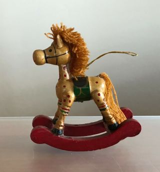VINTAGE HAND PAINTED WOODEN ROCKING HORSE CHRISTMAS TREE ORNAMENT 2