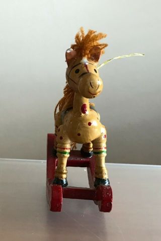 VINTAGE HAND PAINTED WOODEN ROCKING HORSE CHRISTMAS TREE ORNAMENT 3