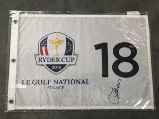 Jordan Spieth Signed 2018 Ryder Cup Official Pin Flag France Woods Nicklaus Pga