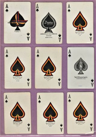 9 Vintage Aces Of Spades Pinup Playing Cards Near To 1940s - 1950s