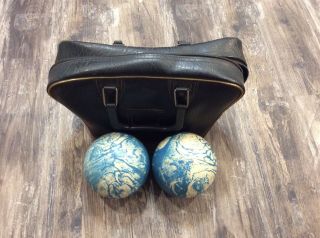 Vintage Duck Pin Blue Swirl Bowling Balls Set Of 2 W/ Bag Euc