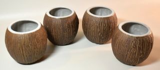 Vintage Set Of 4 Orchids Of Hawaii Coconut Shell Tiki Cups From Japan