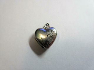 Vintage Sterling Silver Heart Shaped Photo Locket - Engraved Scroll Decoration
