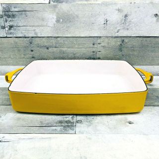 Vintage Dansk Kobenstyle 13x10 Yellow Enamel Baking Dish Pan Mid - Century Modern