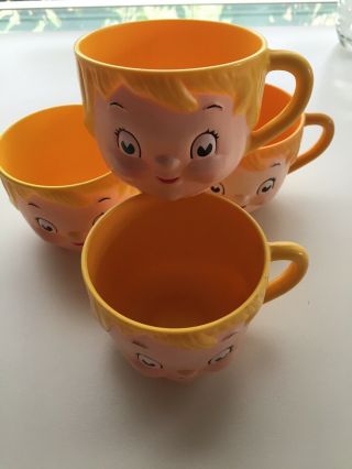 Set Of 4 Dolly Dingle Soup Mug Cup Campbells Kids Plastic Face Vintage 70 