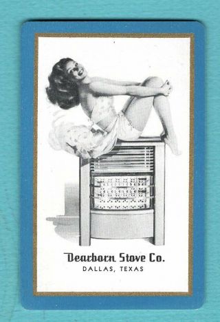 Single Swap Playing Card Sexy Pinup Girl 1 Dearborn Stove Ad Dallas Tx Vintage