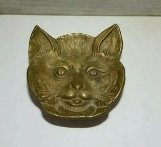 Vintage Unique Brass Cat Head Ashtray/trinket Dish - Details