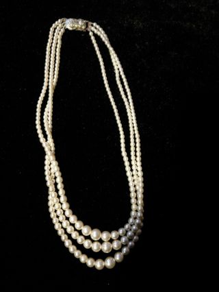 Vintage Jewellery Triple Strand Faux Pearl Necklace
