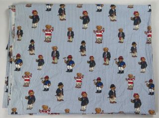 Rare Vintage Ralph Lauren Polo Bear Striped Twin Size Sheet 90s Made In Usa Blue