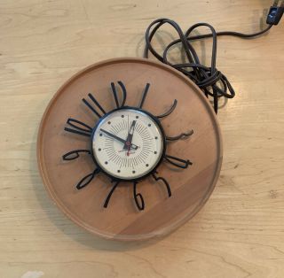 Vintage Mid Century Modern General Electric Wood Wall Clock - Eames Era Telechron