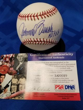 Johnny Bench Autographed Mlb Selig Baseball.  Psa Authenticated.