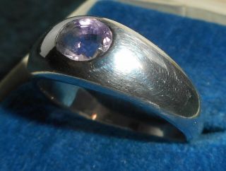 Vintage German Massive Sterling Silver Ring With Amethyst