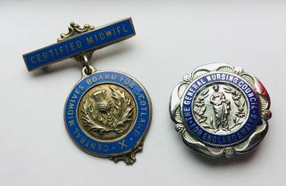 Vintage 1950 & 1954 Central Midwifes Scotland Gnc England & Wales Badges