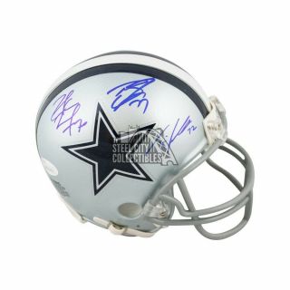 Tyron Smith,  Travis Fredricks,  Zack Martin Autographed Cowboys Mini Helmet - Jsa