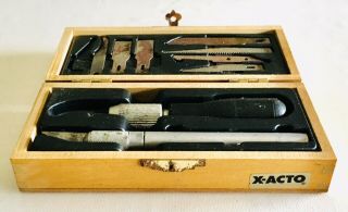 Vintage X - Acto Knife Set (7) Blades In Wood Case