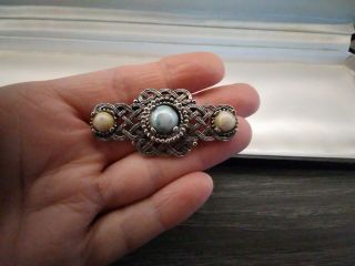 VINTAGE SCOTTISH/ CELTIC LOVELY CRAFTED GLASS AGATE SILVER BAR BROOCH PIN 2