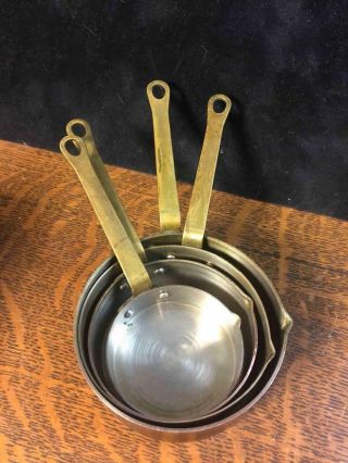 Vintage Set Of 4 Copper & Brass Handled Measuring Cups Korea 1/4,  1/2,  3/4 & 1c