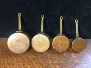 Vintage Set of 4 Copper & Brass Handled Measuring Cups Korea 1/4,  1/2,  3/4 & 1C 2