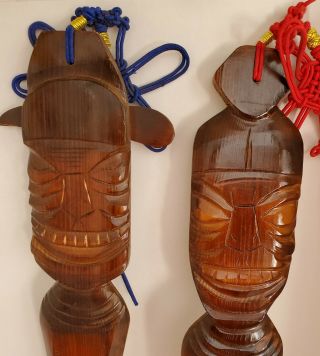 VINTAGE GIANT CARVED WOODEN TIKI TOTEM FORK & SPOON SET WALL DECOR 24 inch WOOD 3