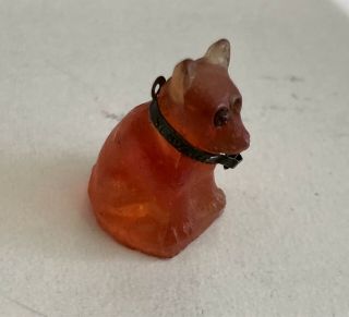 Antique Vintage Miniature Czech Frosted Glass Red Dog Charm Metal Collar 7/8 "