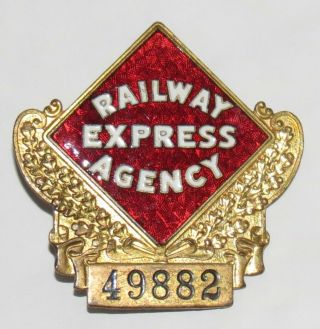 Vintage Railway Express Agency Enameled Metal Hat Badge Euc