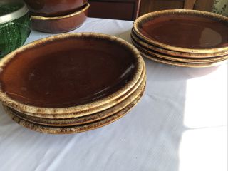 Set Of 4 Vintage Hull Pottery 10 1/2” Dinner Plates Oven Proof Usa Brown Drip