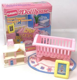 Vintage Playskool Victorian Dollhouse Furniture Nursery Bedroom